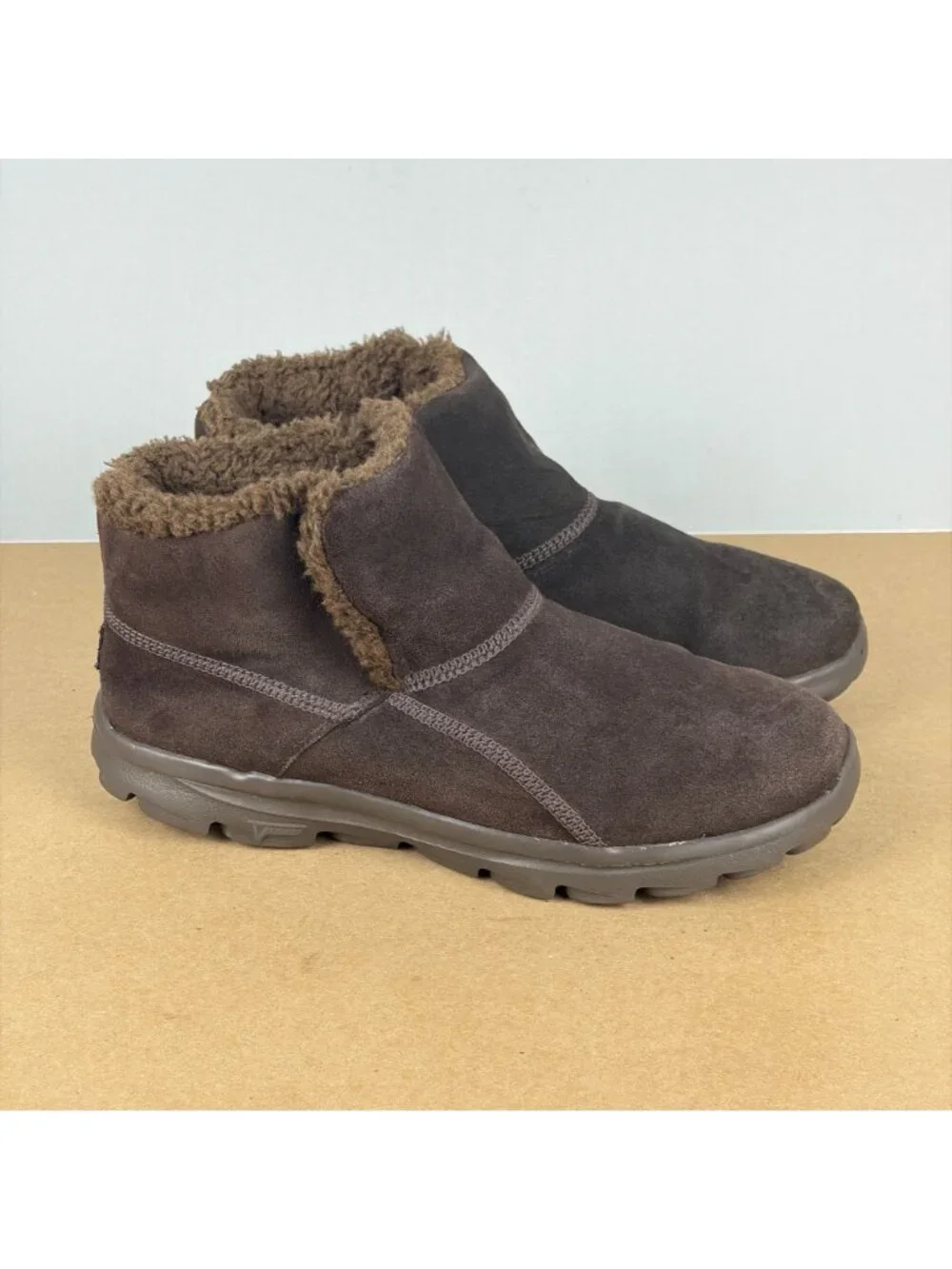 Skechers Go Walk Move Chugga Pull On Boots Womens 11 Chocolate Brown Faux Fur